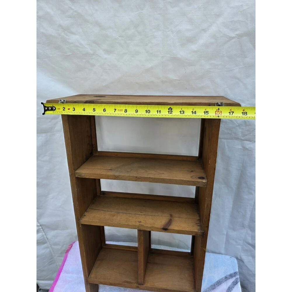 ​Vintage Rustic Wood Wall Shelf Unit – Small Curio Display Cabinet Cubbies 28.5